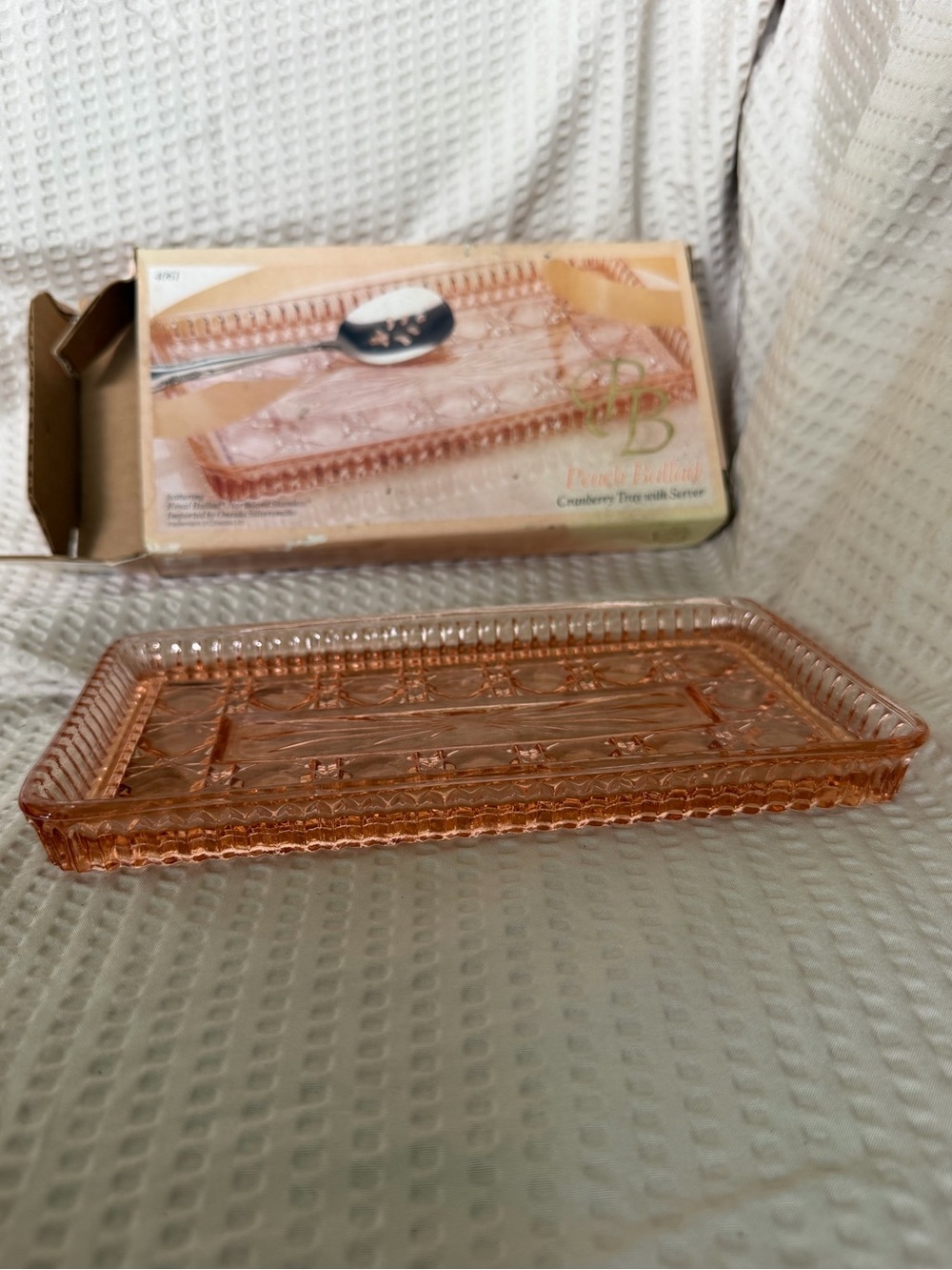 Indiana Glass “Peach Ballad” Pink Glass Serving or Vanity Tray